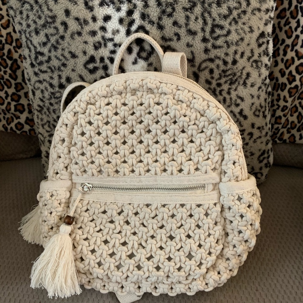 Cream crochet backpack